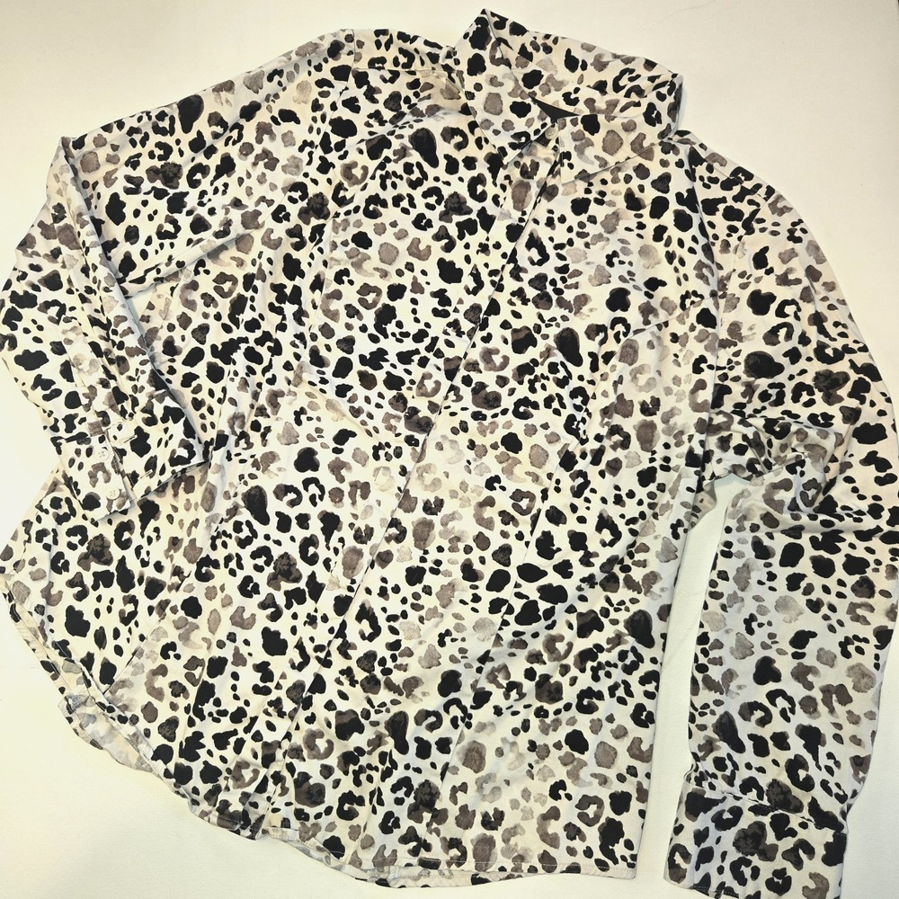 Lane Bryant Cheetah Animal‎ Print Button Down Women's Blouse Shirt Size 16